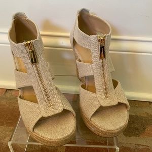 Michael Kors Damita Platform Wedge Sandal Natural Linen Size 9